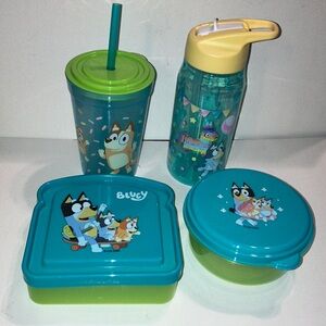 Bluey‎ Blue and Green Kids Water Bottle and Snack Set